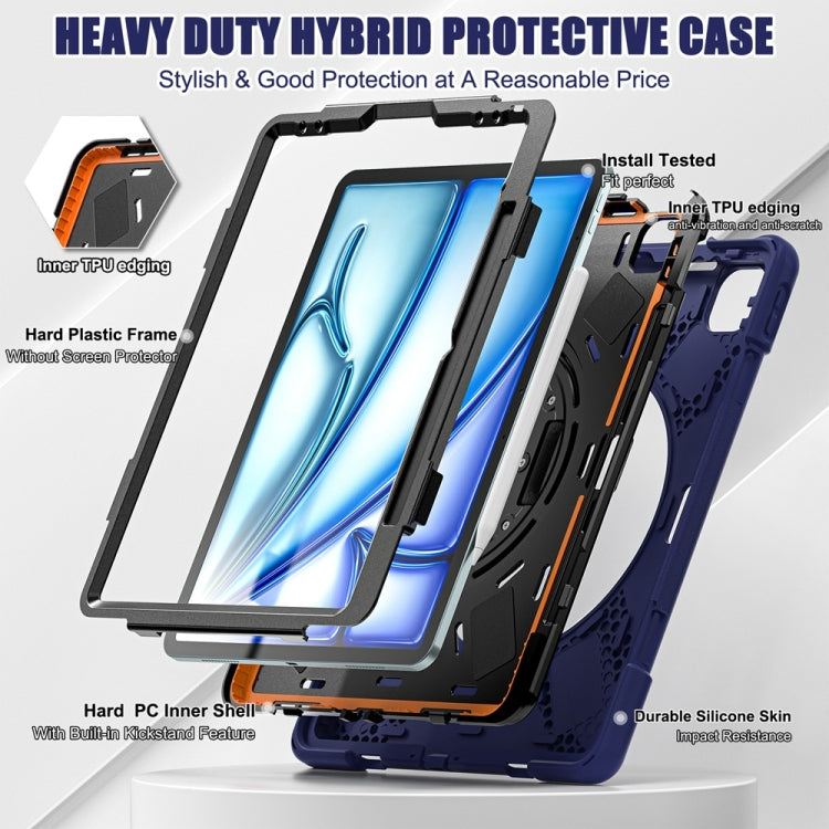 For iPad Air 13 2024 / Air 13 2025 Rotatable Holder Silicone Hybrid PC Tablet Case with Shoulder Strap(Navy Blue) - iPad Air 13 2025 / 2024 Cases by buy2fix | Online Shopping UK | buy2fix