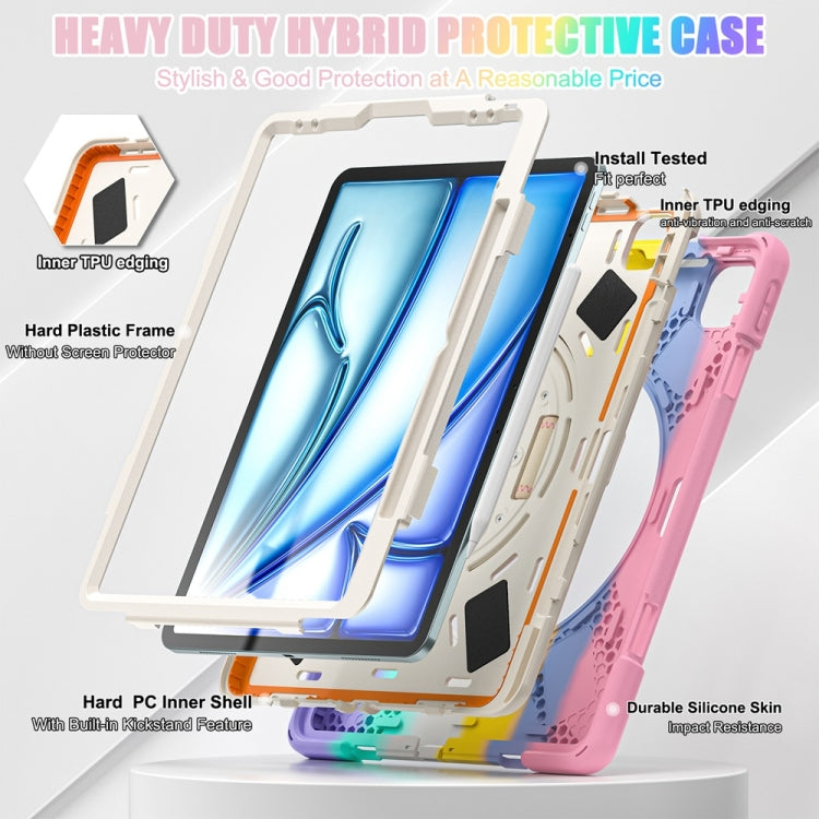 For iPad Air 13 2024 / Air 13 2025 Rotatable Holder Silicone Hybrid PC Tablet Case with Shoulder Strap(Colorful Pink) - iPad Air 13 2025 / 2024 Cases by buy2fix | Online Shopping UK | buy2fix