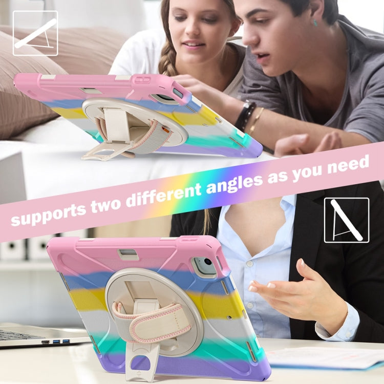 For iPad Air 13 2024 / Air 13 2025 Rotatable Holder Silicone Hybrid PC Tablet Case with Shoulder Strap(Colorful Pink) - iPad Air 13 2025 / 2024 Cases by buy2fix | Online Shopping UK | buy2fix