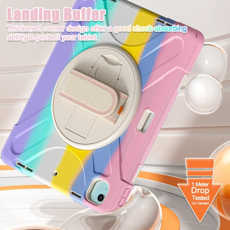 For iPad Air 13 2024 / Air 13 2025 Rotatable Holder Silicone Hybrid PC Tablet Case with Shoulder Strap(Colorful Pink) - iPad Air 13 2025 / 2024 Cases by buy2fix | Online Shopping UK | buy2fix