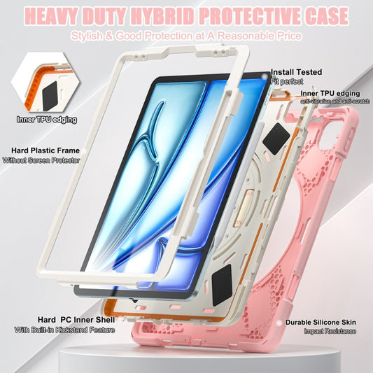 For iPad Air 13 2024 / Air 13 2025 Rotatable Holder Silicone Hybrid PC Tablet Case with Shoulder Strap(Cherry Blossom Pink) - iPad Air 13 2025 / 2024 Cases by buy2fix | Online Shopping UK | buy2fix