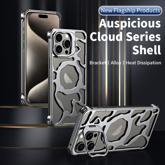 For iPhone 14 Pro Auspicious Cloud Series MagSafe Metal Phone Case with Bracket(Grey) by buy2fix