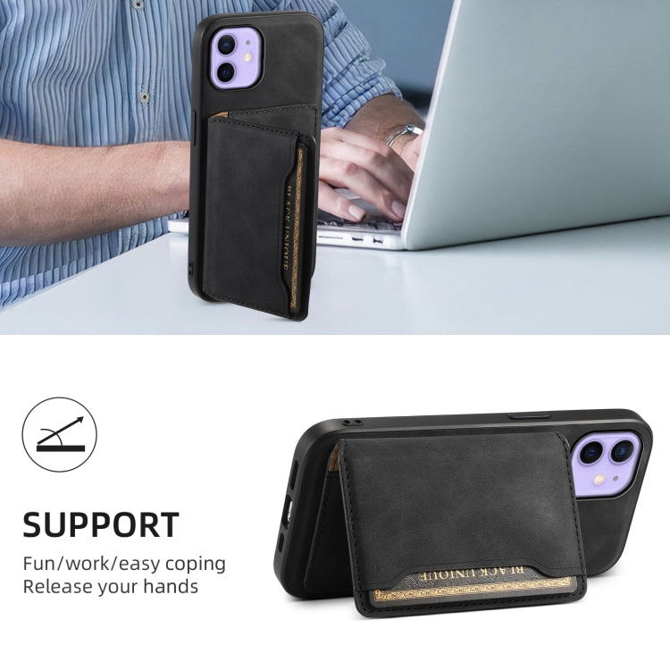 For iPhone 12 Denior D13 Retro Texture Leather MagSafe Card Bag Phone Case(Black) by Denior