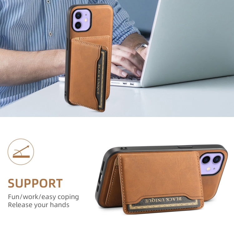 For iPhone 12 Denior D13 Retro Texture Leather MagSafe Card Bag Phone Case(Brown) by Denior