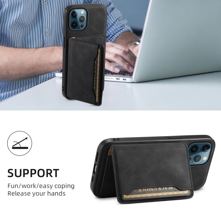 For iPhone 12 Pro Max Denior D13 Retro Texture Leather MagSafe Card Bag Phone Case(Black) by Denior