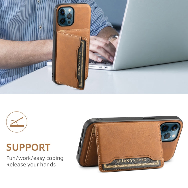 For iPhone 12 Pro Max Denior D13 Retro Texture Leather MagSafe Card Bag Phone Case(Brown) by Denior