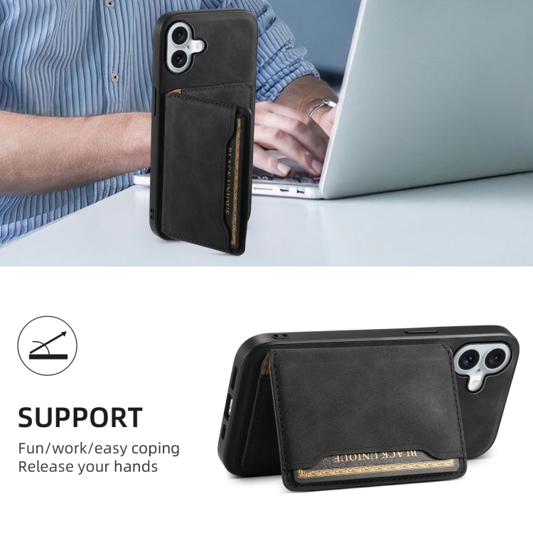 For iPhone 16 Denior D13 Retro Texture Leather MagSafe Card Bag Phone Case(Black) by Denior