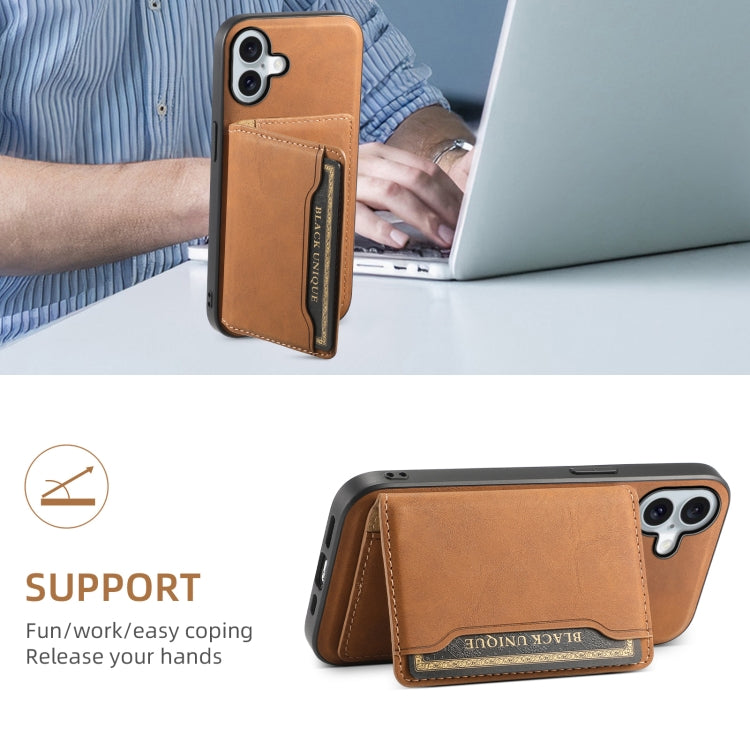 For iPhone 16 Denior D13 Retro Texture Leather MagSafe Card Bag Phone Case(Brown) by Denior