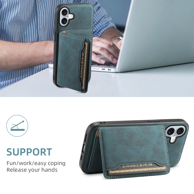 For iPhone 16 Plus Denior D13 Retro Texture Leather MagSafe Card Bag Phone Case(Blue) by Denior