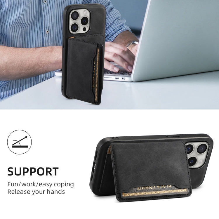For iPhone 16 Pro Denior D13 Retro Texture Leather MagSafe Card Bag Phone Case(Black) by Denior