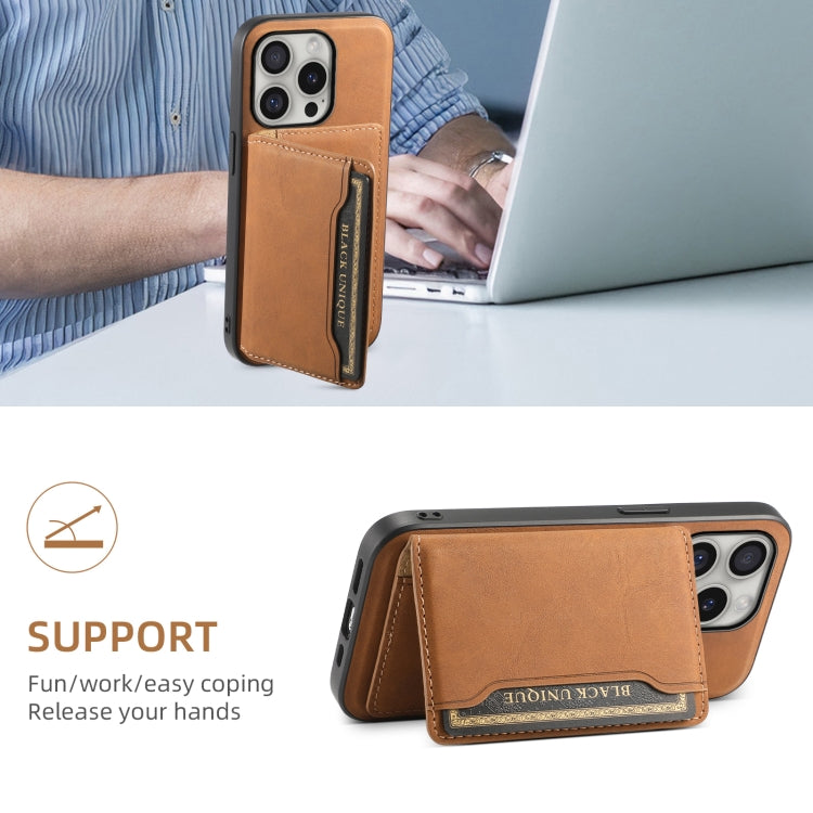 For iPhone 16 Pro Denior D13 Retro Texture Leather MagSafe Card Bag Phone Case(Brown) by Denior