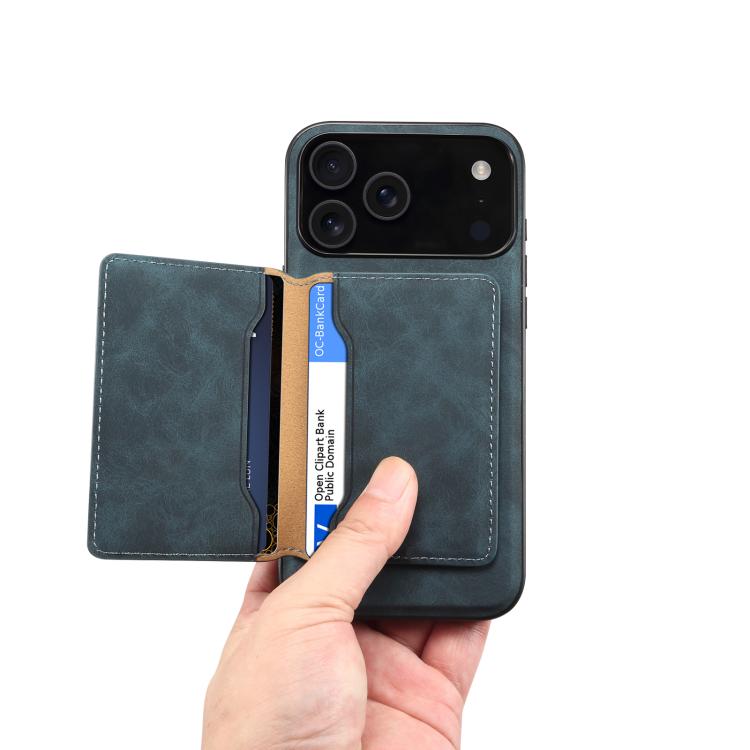 For iPhone 17 Pro Max Denior D13 Retro Texture Leather MagSafe Card Bag Phone Case(Blue) - iPhone 17 Pro Max Cases by Denior | Online Shopping UK | buy2fix