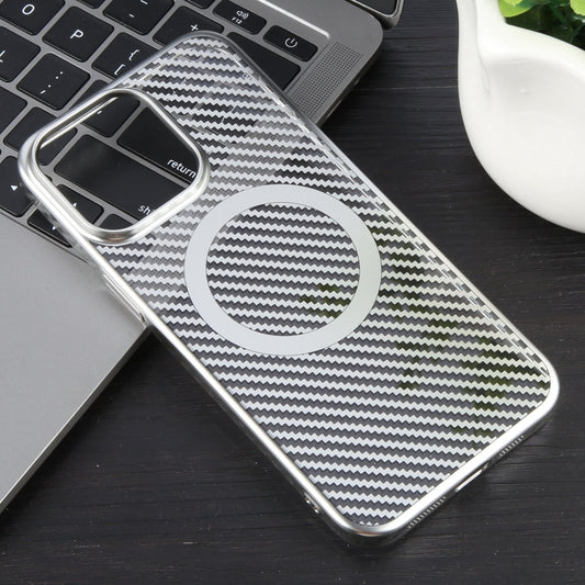 For iPhone 13 6D Plated Carbon Fiber Clear Magsafe PC Phone Case(Starlight Silver) by buy2fix