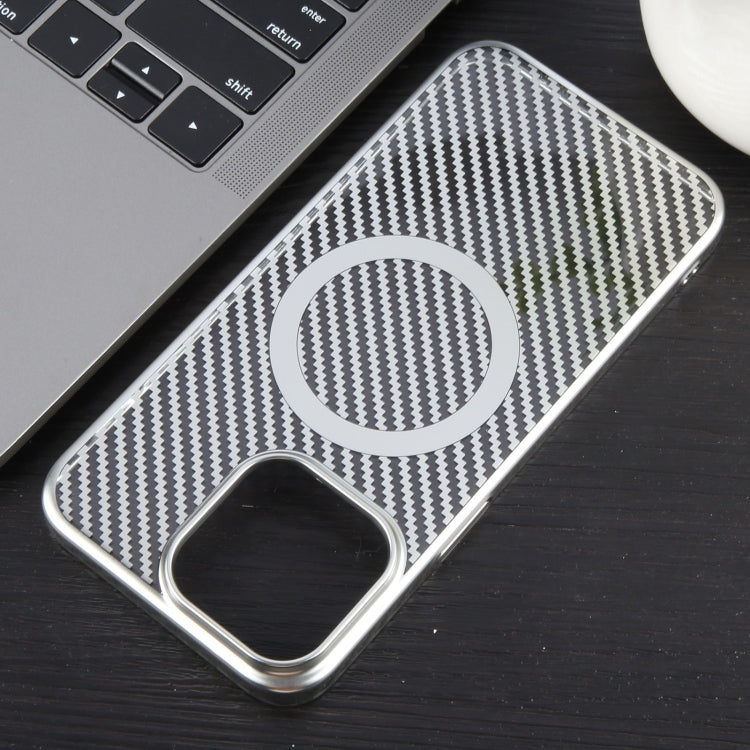 For iPhone 12 Pro 6D Plated Carbon Fiber Clear Magsafe PC Phone Case(Starlight Silver) by buy2fix