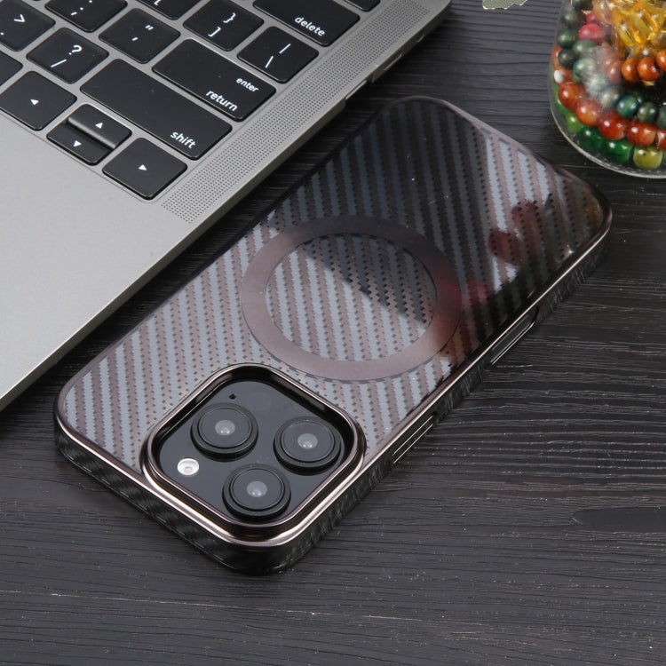 For iPhone 16 Pro Max 6D Plated Carbon Fiber Clear Magsafe PC Phone Case(Titanium Grey) by buy2fix