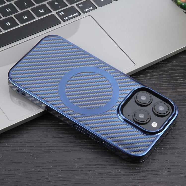 For iPhone 16 Pro Max 6D Plated Carbon Fiber Clear Magsafe PC Phone Case(Dream Blue) by buy2fix