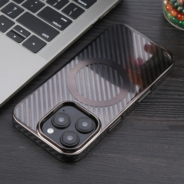 For iPhone 16 Pro 6D Plated Carbon Fiber Clear Magsafe PC Phone Case(Starry Black) by buy2fix