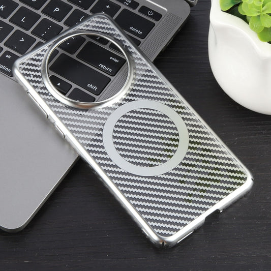 For Huawei Mate 60 6D Plated Carbon Fiber Clear Magsafe PC Phone Case(Starlight Silver) by buy2fix