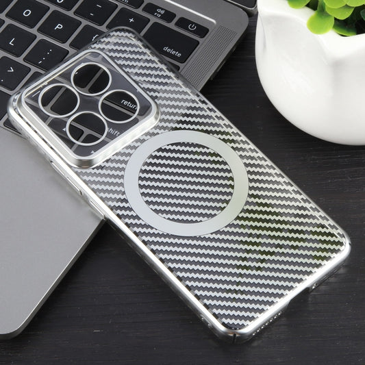 For Xiaomi 14 6D Plated Carbon Fiber Clear Magsafe PC Phone Case(Starlight Silver) by buy2fix
