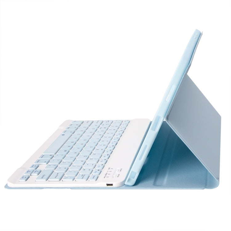 For iPad Pro 11 2024 A13B Lambskin Texture Bluetooth Touch Keyboard Leather Tablet Case with Pen Slot(Light Blue) by buy2fix
