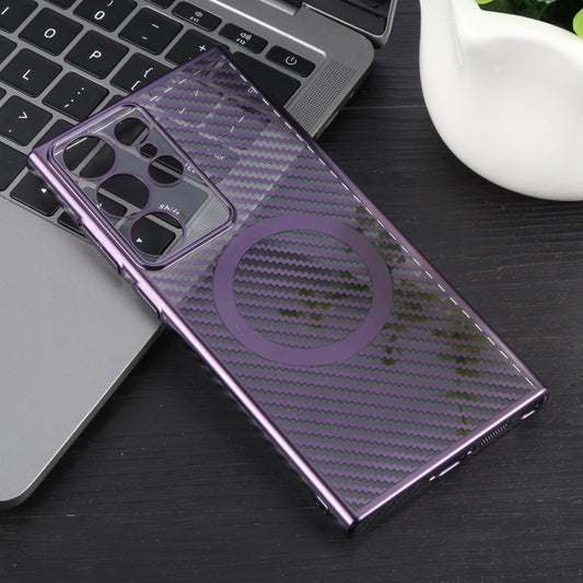 For Samsung Galaxy S23 Ultra 5G 6D Plated Carbon Fiber Clear Magsafe PC Phone Case(Aurora Purple) by buy2fix