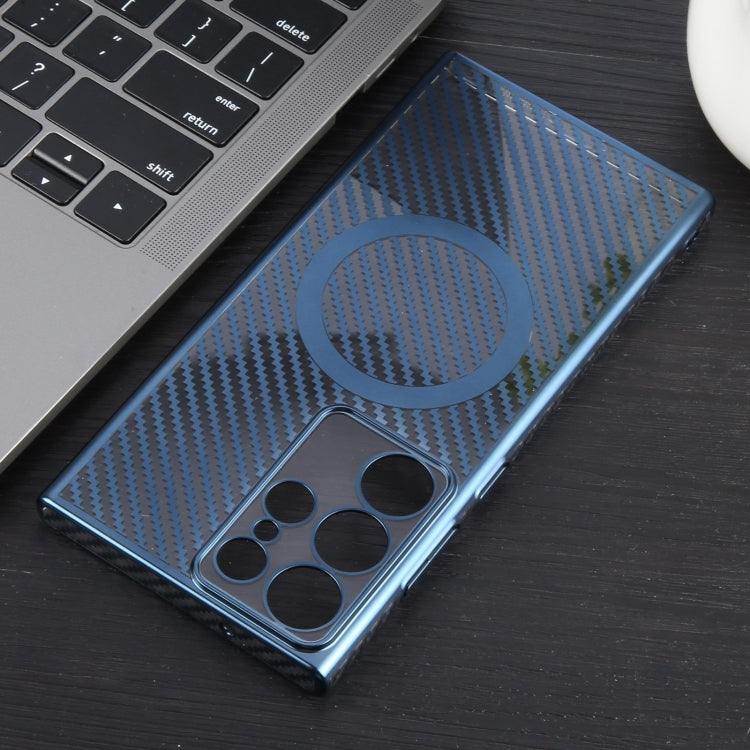 For Samsung Galaxy S22 Ultra 5G 6D Plated Carbon Fiber Clear Magsafe PC Phone Case(Dream Blue) by buy2fix
