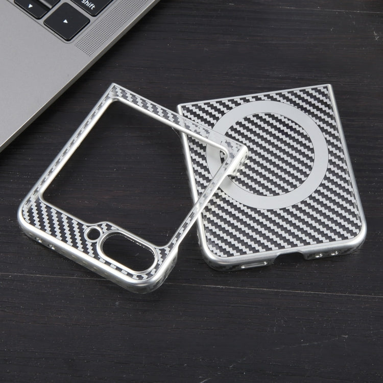 For Samsung Galaxy Z Flip5 6D Plated Carbon Fiber Clear Magsafe PC Phone Case(Starlight Silver) by buy2fix