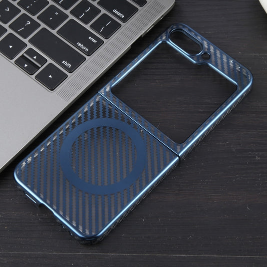For Samsung Galaxy Z Flip5 6D Plated Carbon Fiber Clear Magsafe PC Phone Case(Dream Blue) by buy2fix