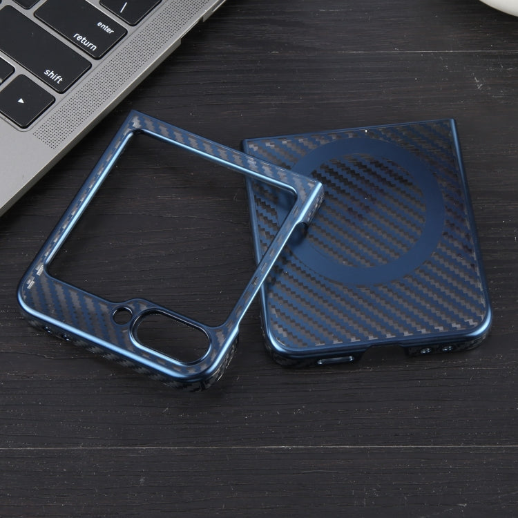 For Samsung Galaxy Z Flip5 6D Plated Carbon Fiber Clear Magsafe PC Phone Case(Dream Blue) by buy2fix