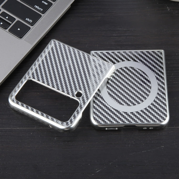 For Samsung Galaxy Z Flip4 6D Plated Carbon Fiber Clear Magsafe PC Phone Case(Starlight Silver) by buy2fix