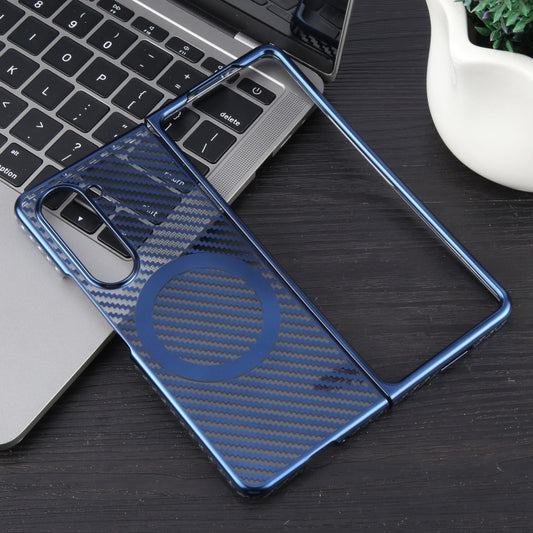 For Samsung Galaxy Z Fold5 6D Plated Carbon Fiber Clear Magsafe PC Phone Case(Dream Blue) by buy2fix
