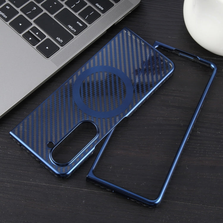 For Samsung Galaxy Z Fold5 6D Plated Carbon Fiber Clear Magsafe PC Phone Case(Dream Blue) by buy2fix