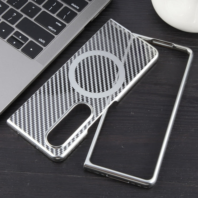 For Samsung Galaxy Z Fold4 6D Plated Carbon Fiber Clear Magsafe PC Phone Case(Starlight Silver) by buy2fix