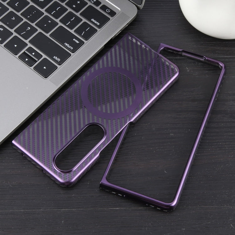 For Samsung Galaxy Z Fold4 6D Plated Carbon Fiber Clear Magsafe PC Phone Case(Aurora Purple) by buy2fix