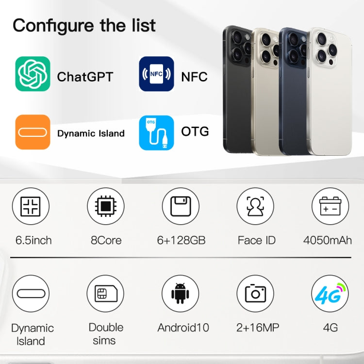 i15 Pro Max / Q5A, 6GB+128GB, 6.5 inch Screen, Face Identification, Android 10 MTK6762 Octa Core, OTG, NFC, Network: 4G, Dual SIM(Titanium White) - by buy2fix | Online Shopping UK | buy2fix