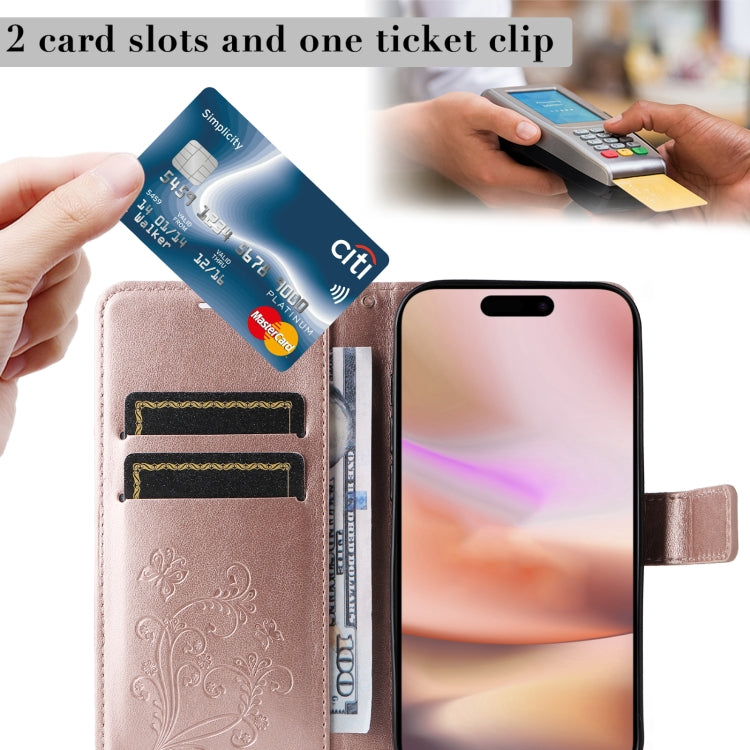 For iPhone 16 Plus 3D Butterfly Embossed Pattern Flip Leather Phone Case(Rose Gold) by buy2fix