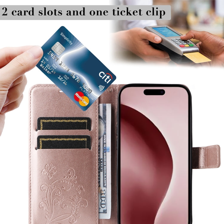 For iPhone 16 Pro 3D Butterfly Embossed Pattern Flip Leather Phone Case(Rose Gold) by buy2fix