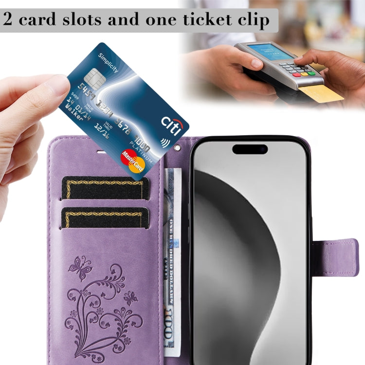 For iPhone 16 Pro Max 3D Butterfly Embossed Pattern Flip Leather Phone Case(Purple) by buy2fix