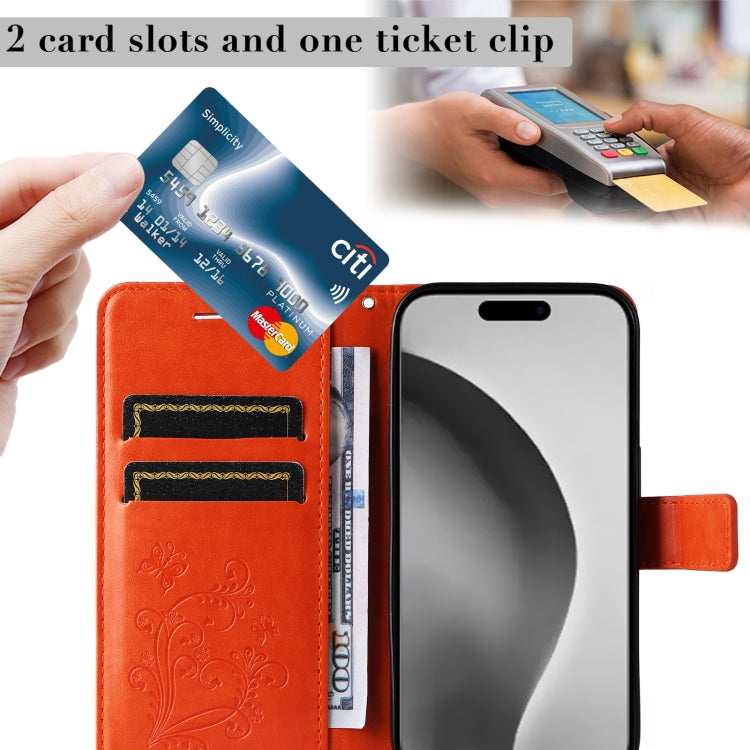 For iPhone 16 Pro Max 3D Butterfly Embossed Pattern Flip Leather Phone Case(Orange) by buy2fix
