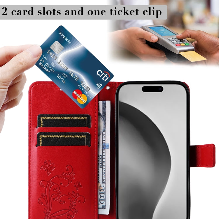 For iPhone 16 Pro Max 3D Butterfly Embossed Pattern Flip Leather Phone Case(Red) by buy2fix