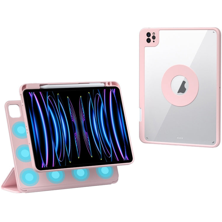 For iPad Pro 12.9 2022 / 2021 / 2020 Rotatable Magnetic Detachable Leather Tablet Case with Pen Slot(Pink) - iPad Pro 12.9 (2022/2021) Cases by buy2fix | Online Shopping UK | buy2fix