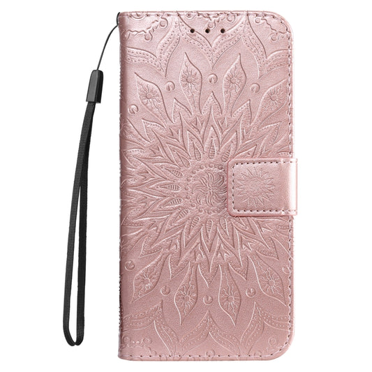 For iPhone 16e Embossed Sunflower Pattern Flip Leather Phone Case(Rose Gold) by buy2fix
