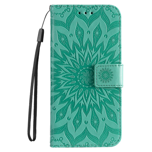 For iPhone 16 Embossed Sunflower Pattern Flip Leather Phone Case(Green) by buy2fix