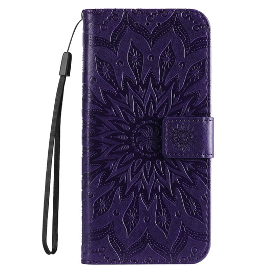 For iPhone 16 Pro Embossed Sunflower Pattern Flip Leather Phone Case(Purple) by buy2fix