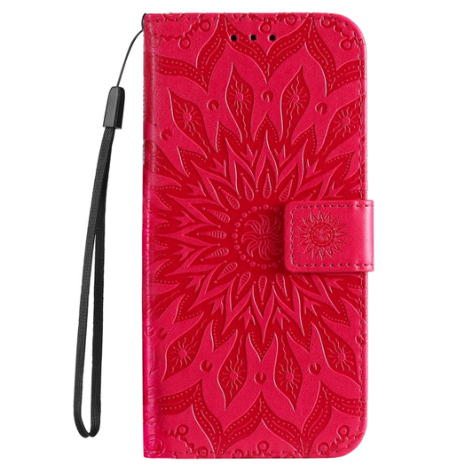 For iPhone 16 Pro Embossed Sunflower Pattern Flip Leather Phone Case(Red) by buy2fix