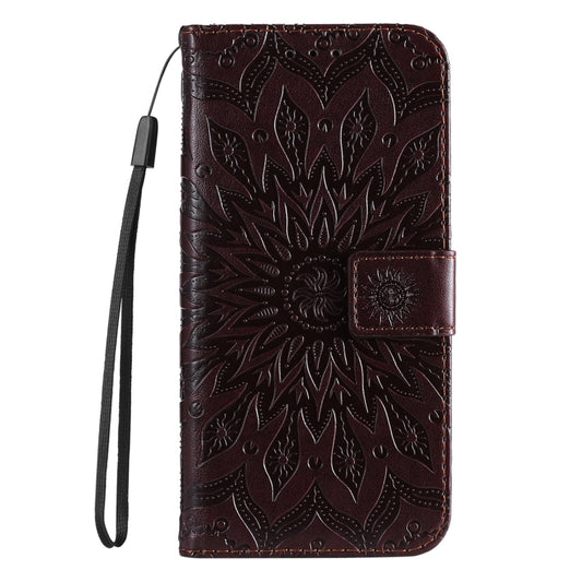 For iPhone 16 Pro Max Embossed Sunflower Pattern Flip Leather Phone Case(Brown) by buy2fix