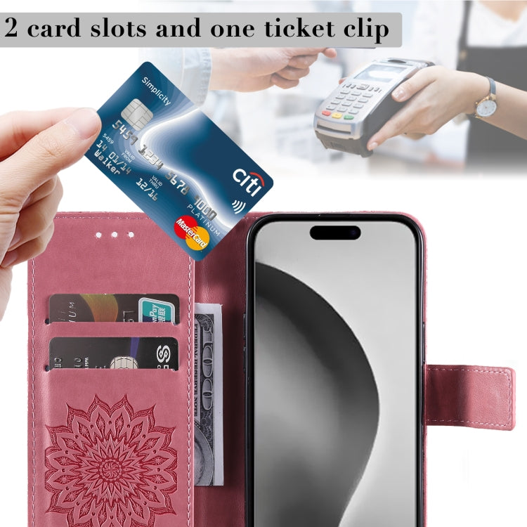 For iPhone 16 Pro Max Embossed Sunflower Pattern Flip Leather Phone Case(Pink) by buy2fix