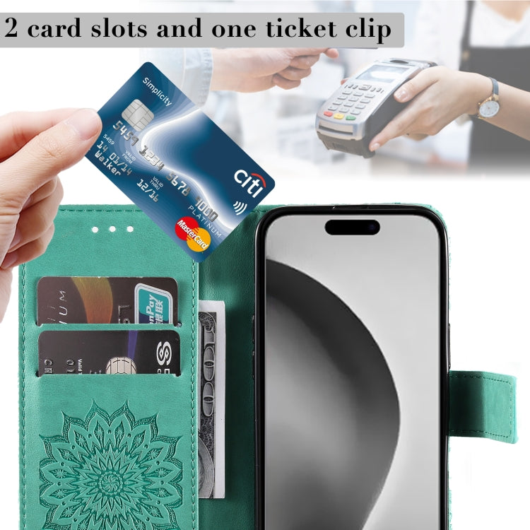 For iPhone 16 Pro Max Embossed Sunflower Pattern Flip Leather Phone Case(Green) by buy2fix