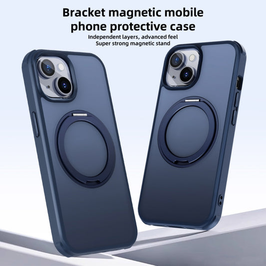 For iPhone 14 Pro MagSafe Holder PC Hybrid TPU Phone Case(Matte Blue) by buy2fix