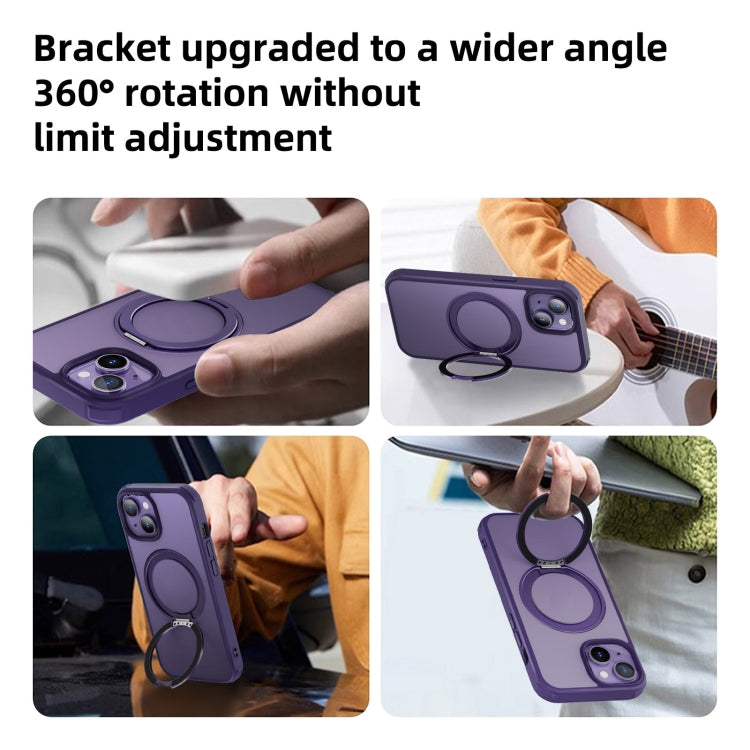 For iPhone 15 Pro MagSafe Holder PC Hybrid TPU Phone Case(Matte Purple) - iPhone 15 Pro Cases by buy2fix | Online Shopping UK | buy2fix